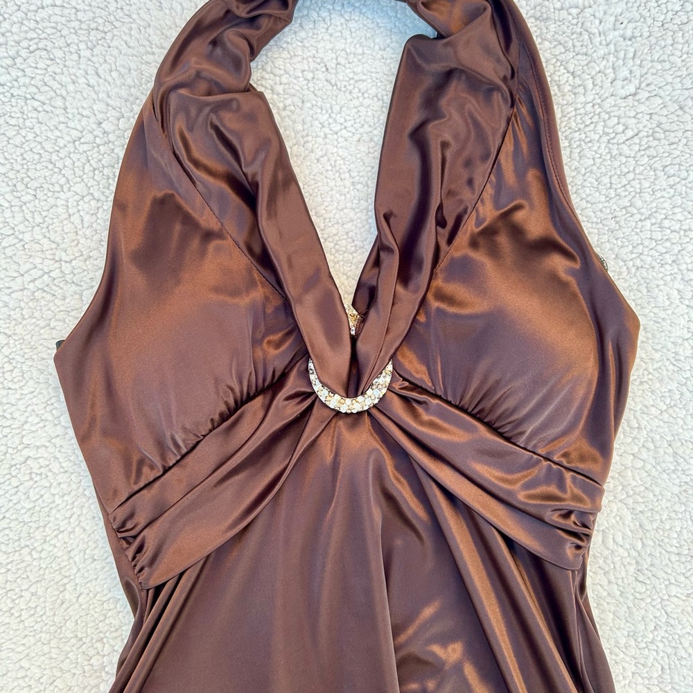 Vintage My Michelle Satin 90’s Style Halter Top Dress Sz. Large Rhinestone